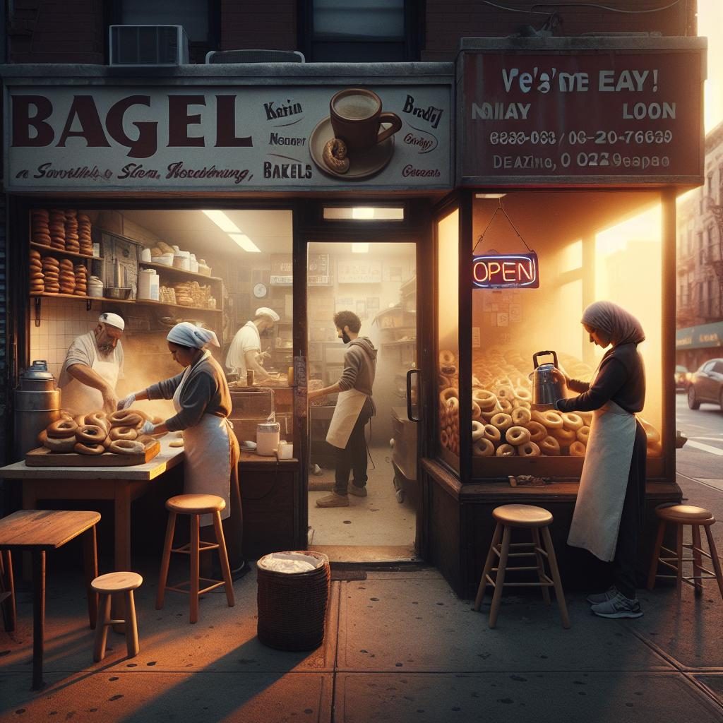 "Opening bagel shop preparation"