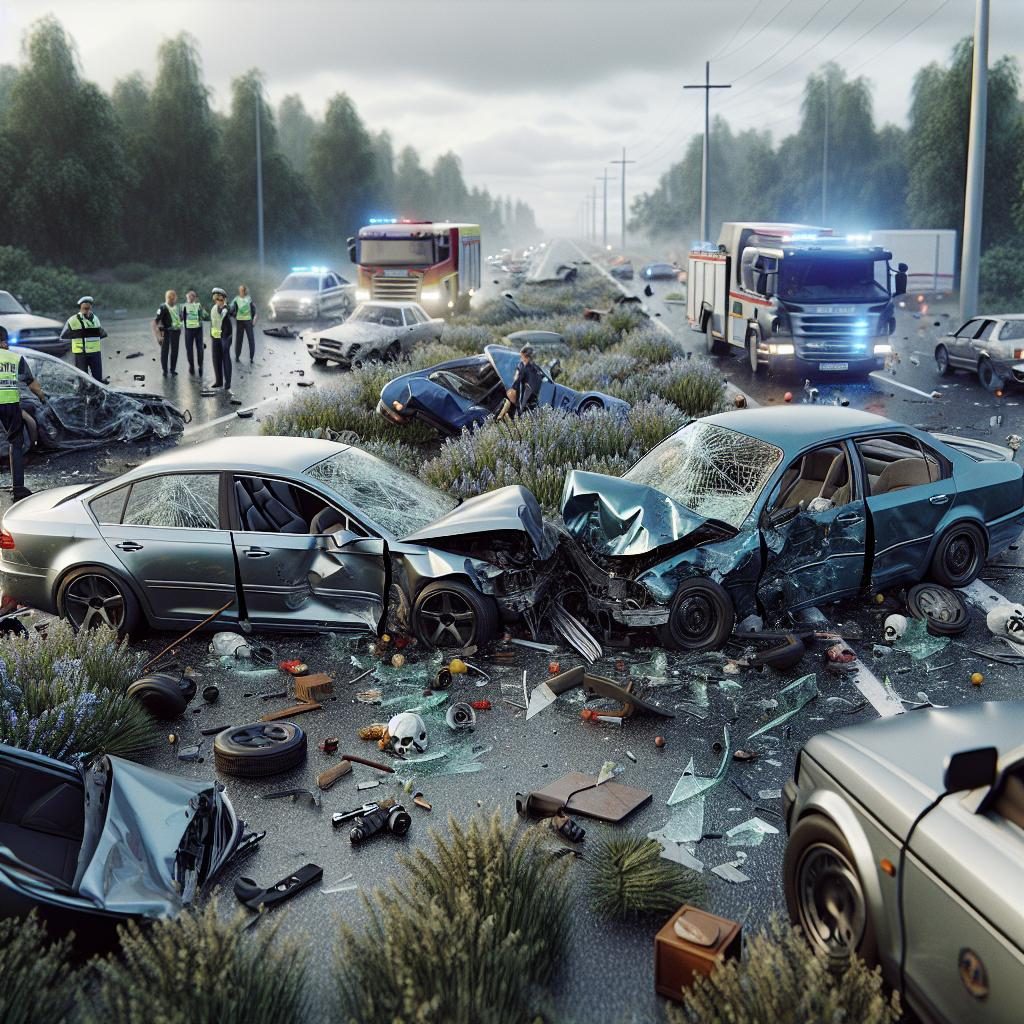 Car accident aftermath scene