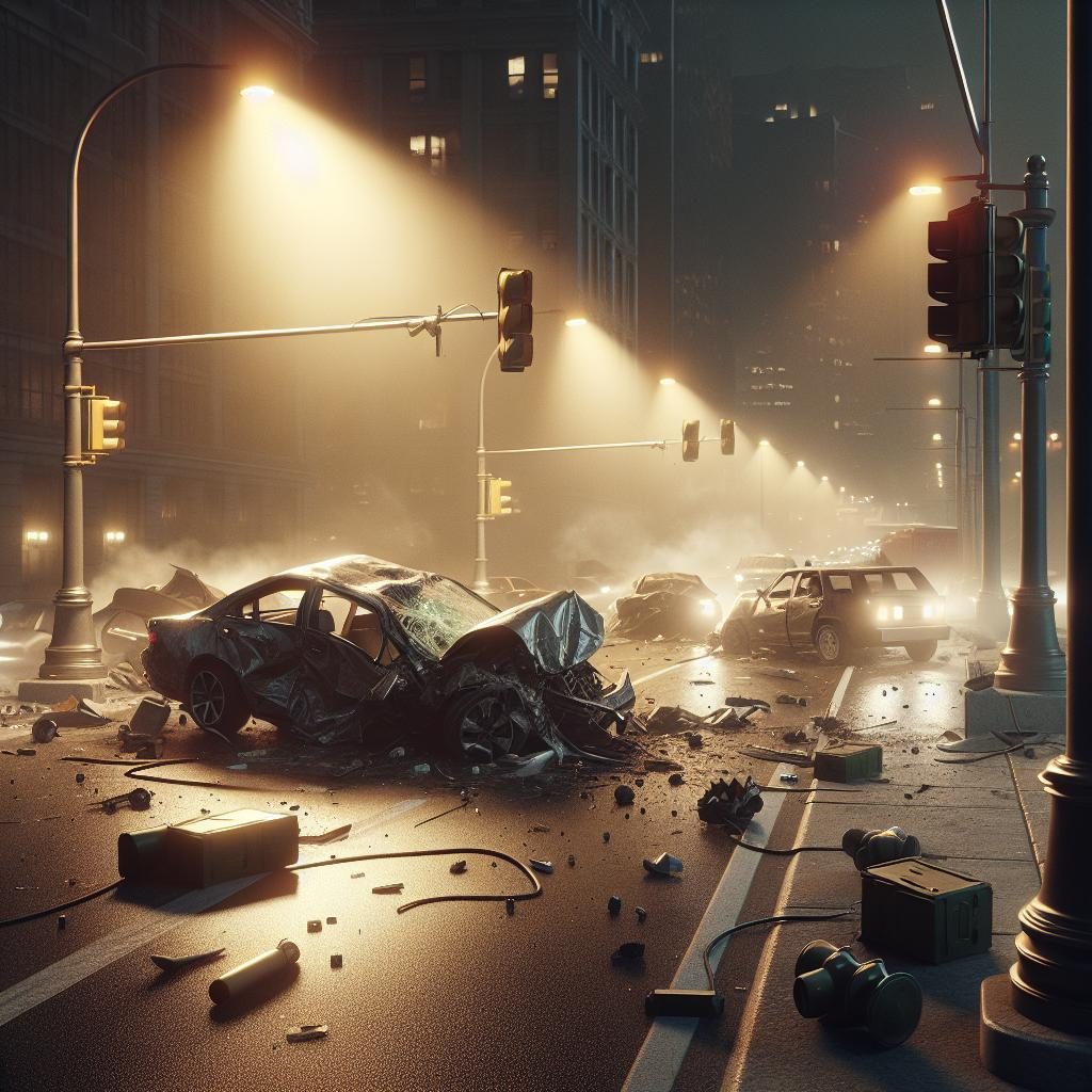 Car crash aftermath scene.