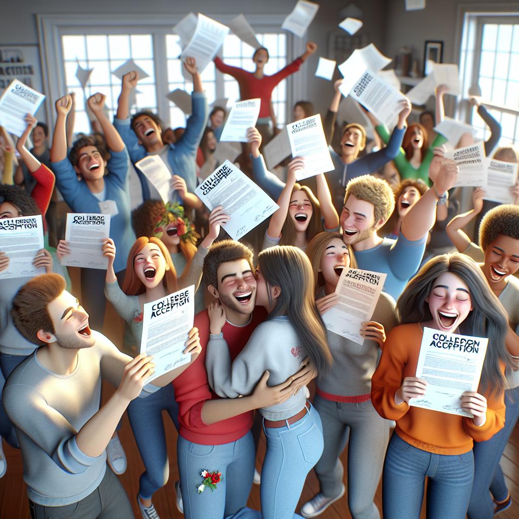 College acceptance celebration scene.