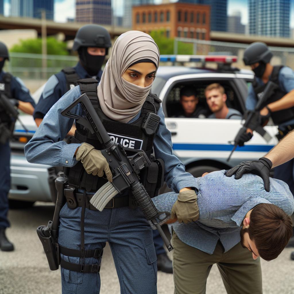 Police arresting suspect outdoors.