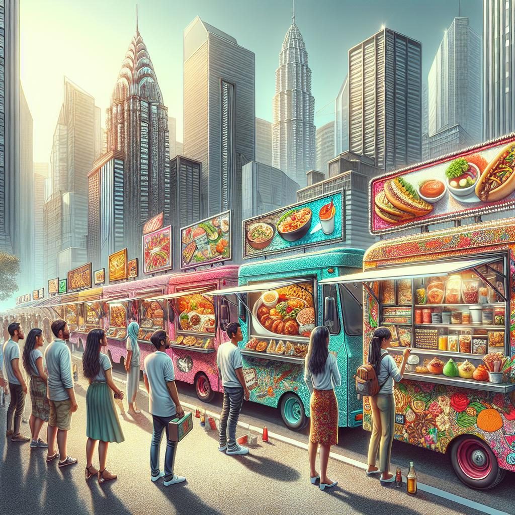 Food trucks lined on city street