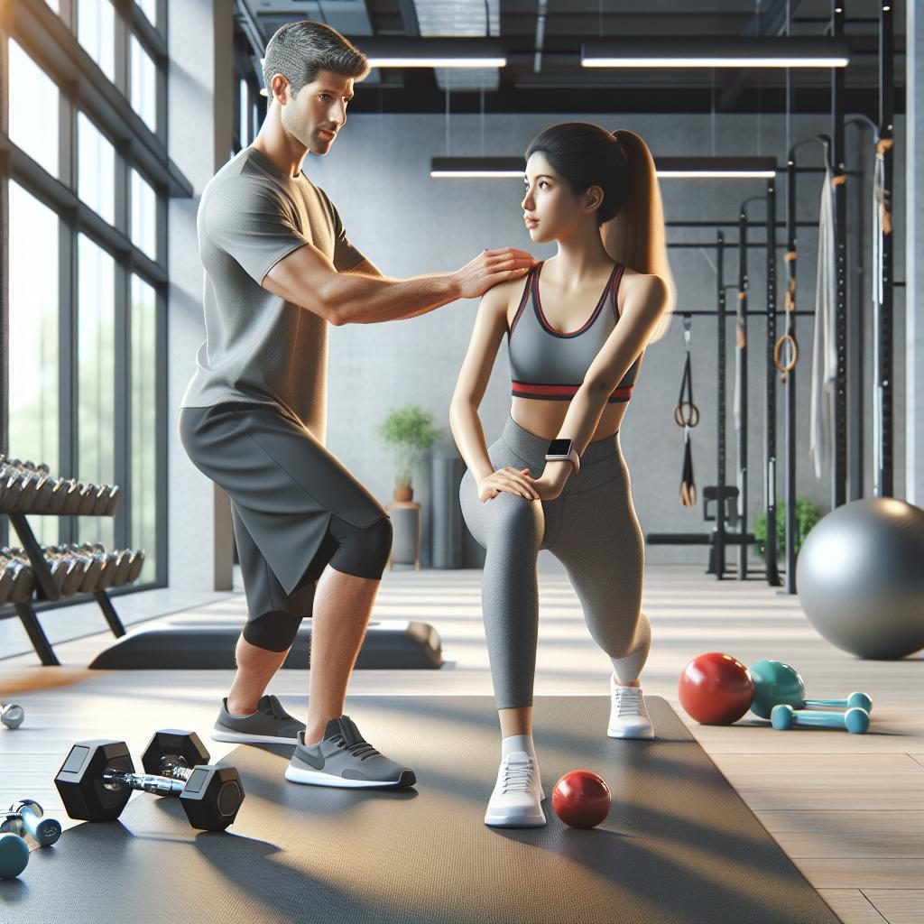 Fitness Instructor Assisting Stretching Session