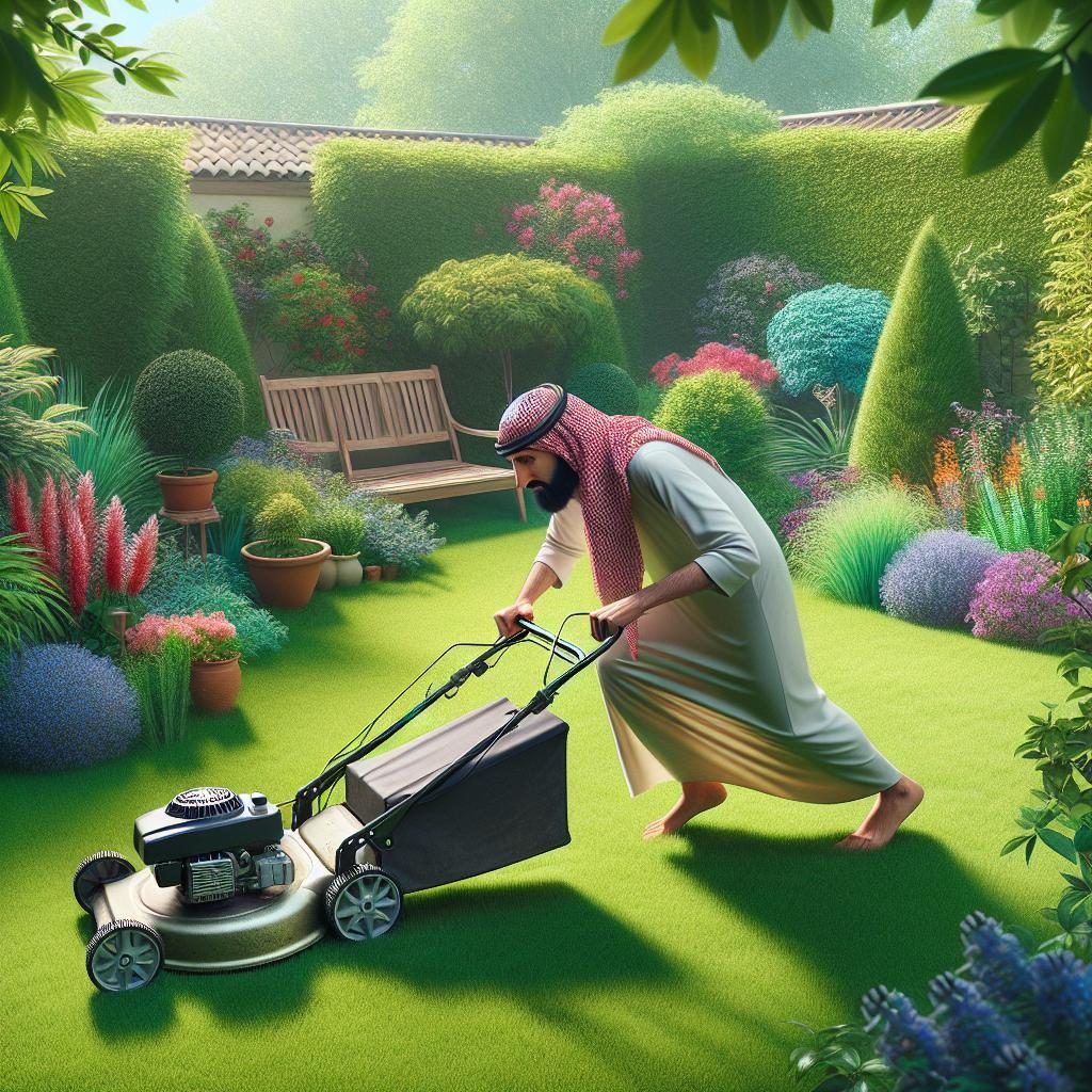 Man stealing lawnmower illustration