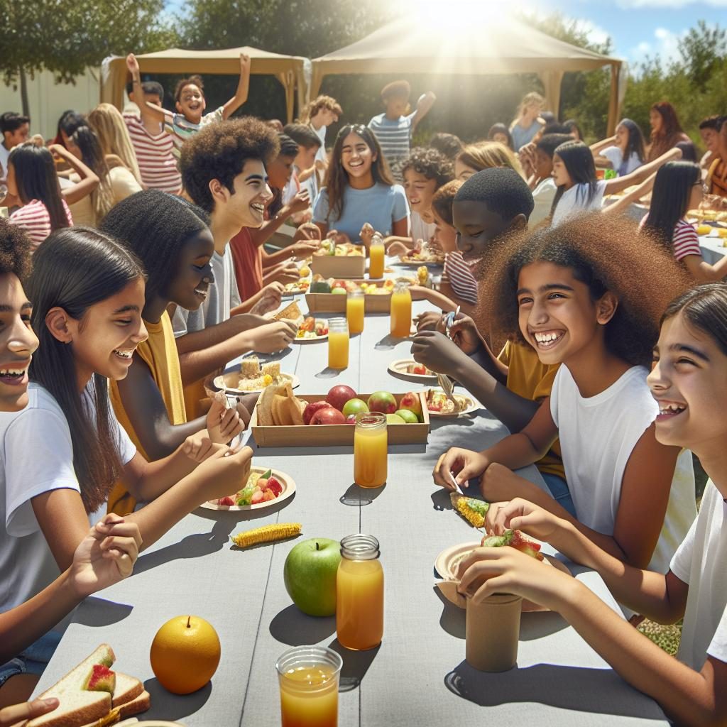 "Students enjoying summer meal program"