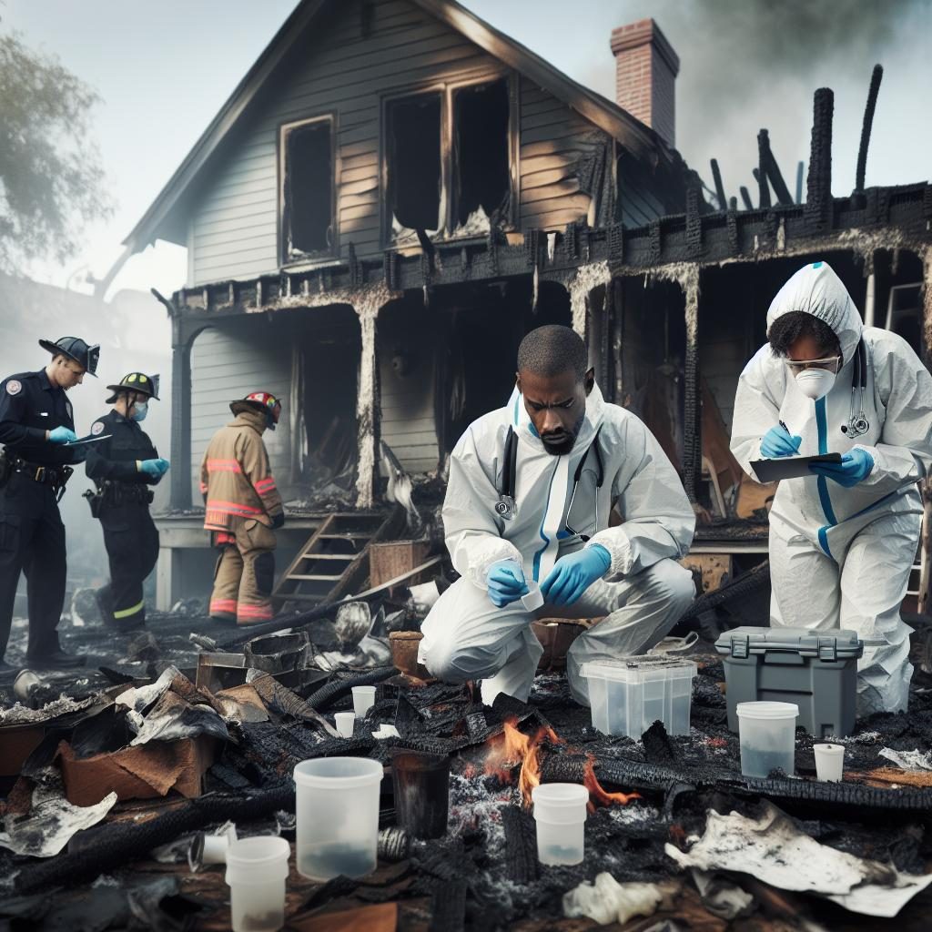 Burnt house investigation scene