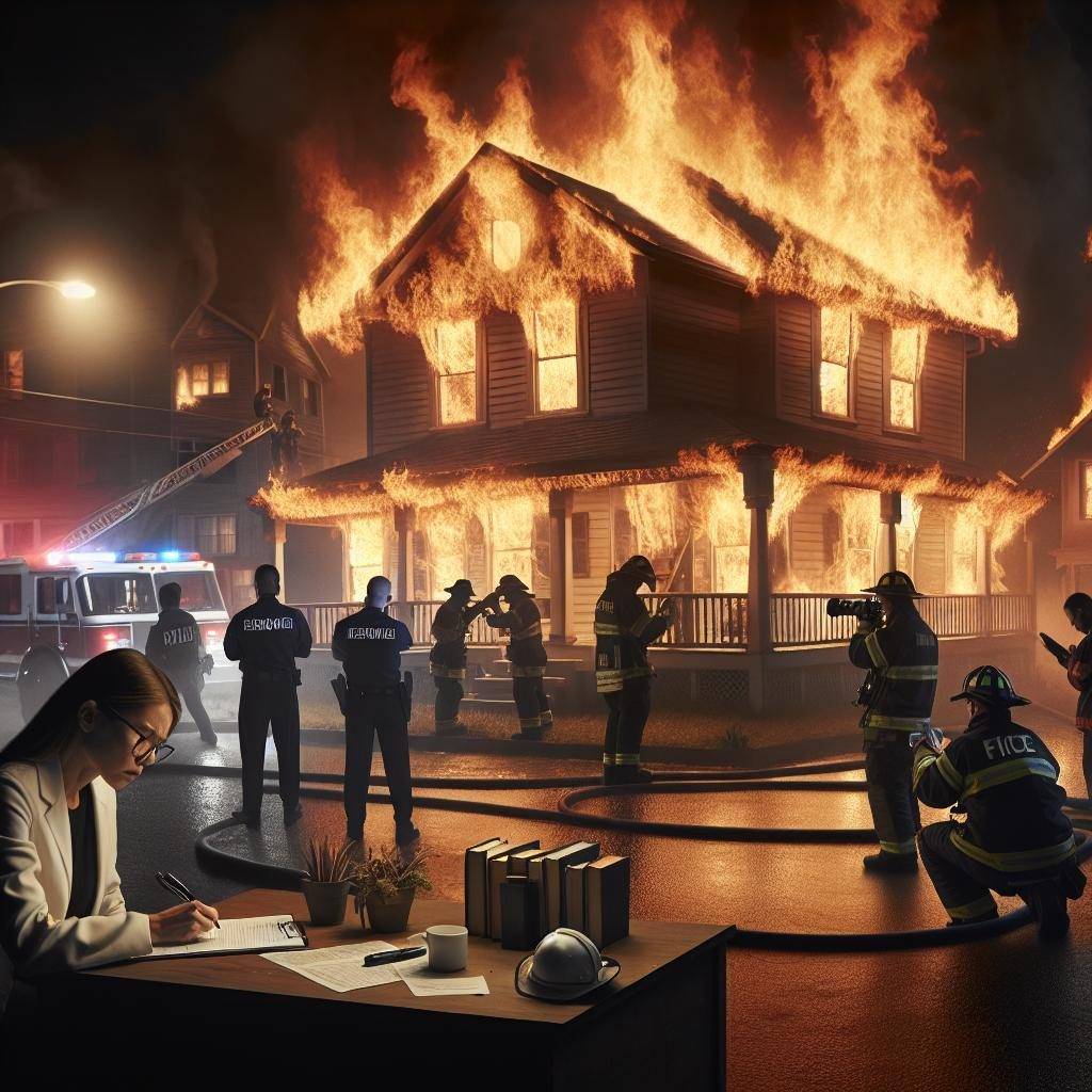 Burning house, investigation scene