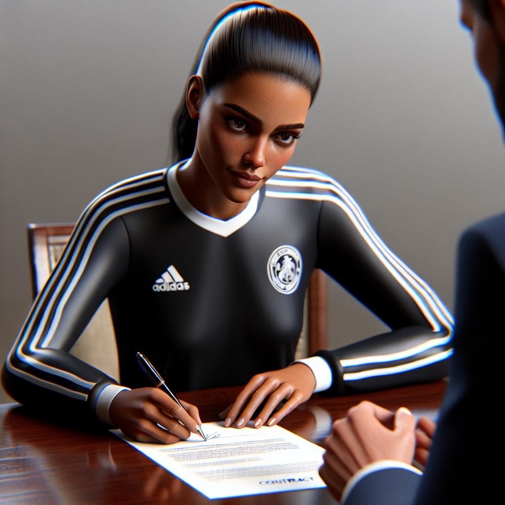 Female soccer player signing contract