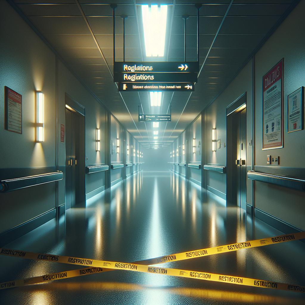 Hospital hallway with police tape