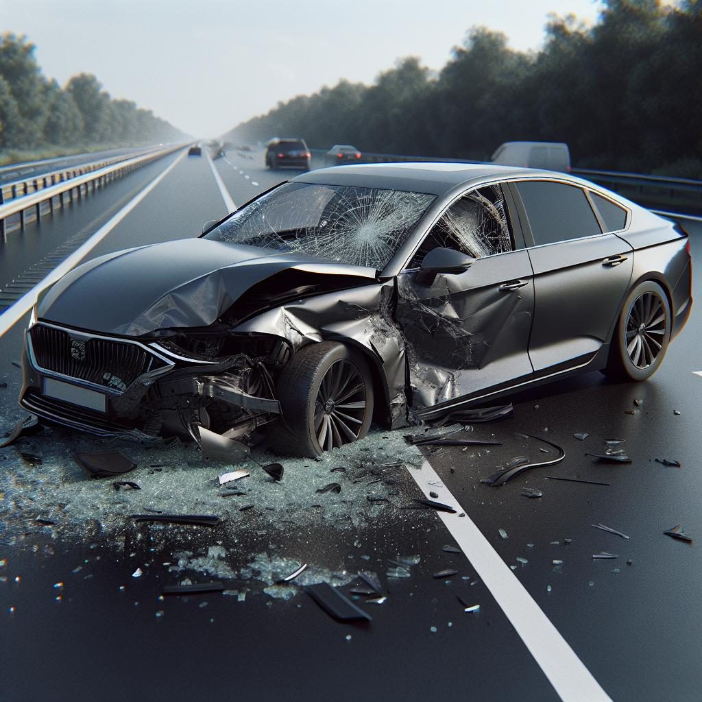 Crashed car on highway