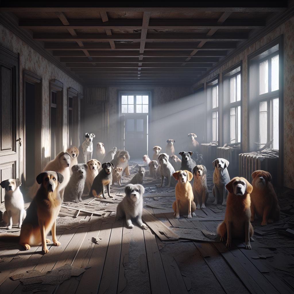 Abandoned dogs in empty house