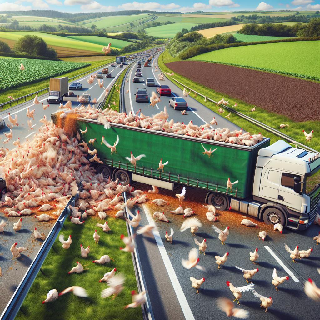 Chicken spill on highway