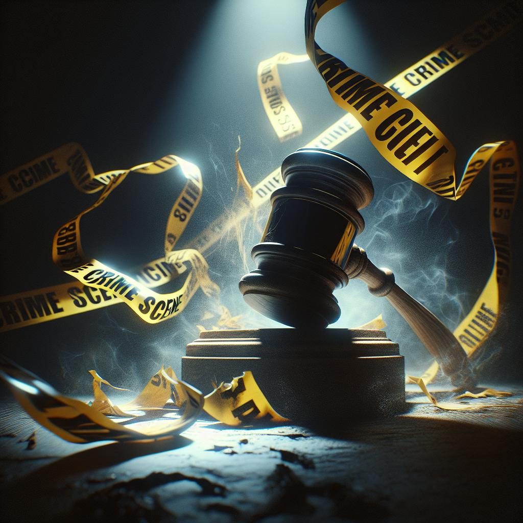 Crime scene tape and gavel