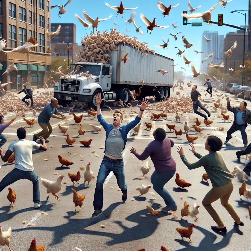 Chicken Truck Spill Chaos