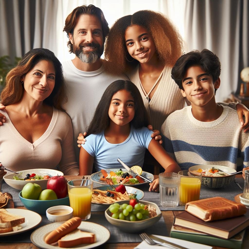 Family enjoying back-to-school dinner