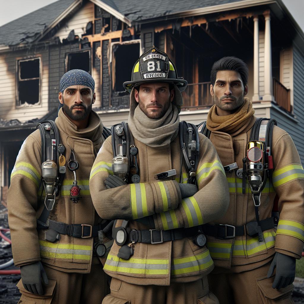 Firefighters Examining Burned House