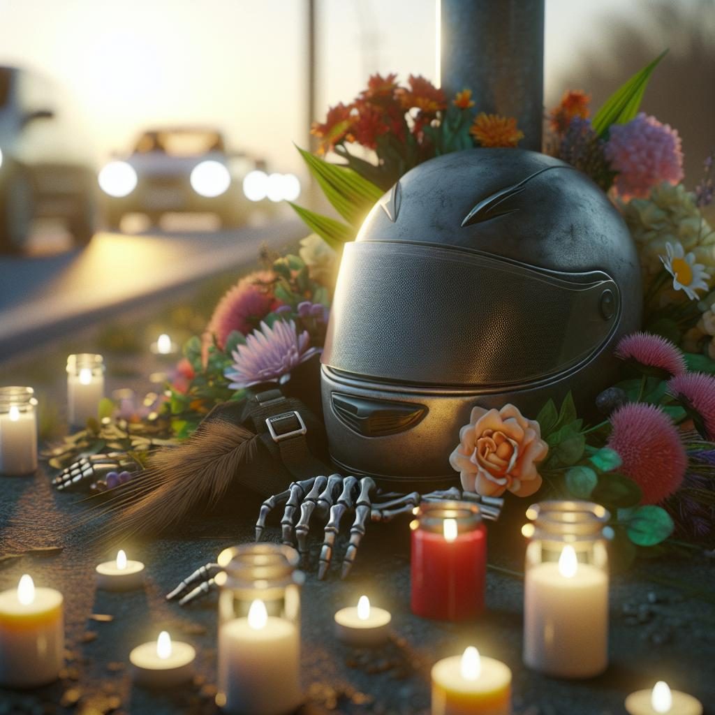 Road Accident Memorial with Helmet