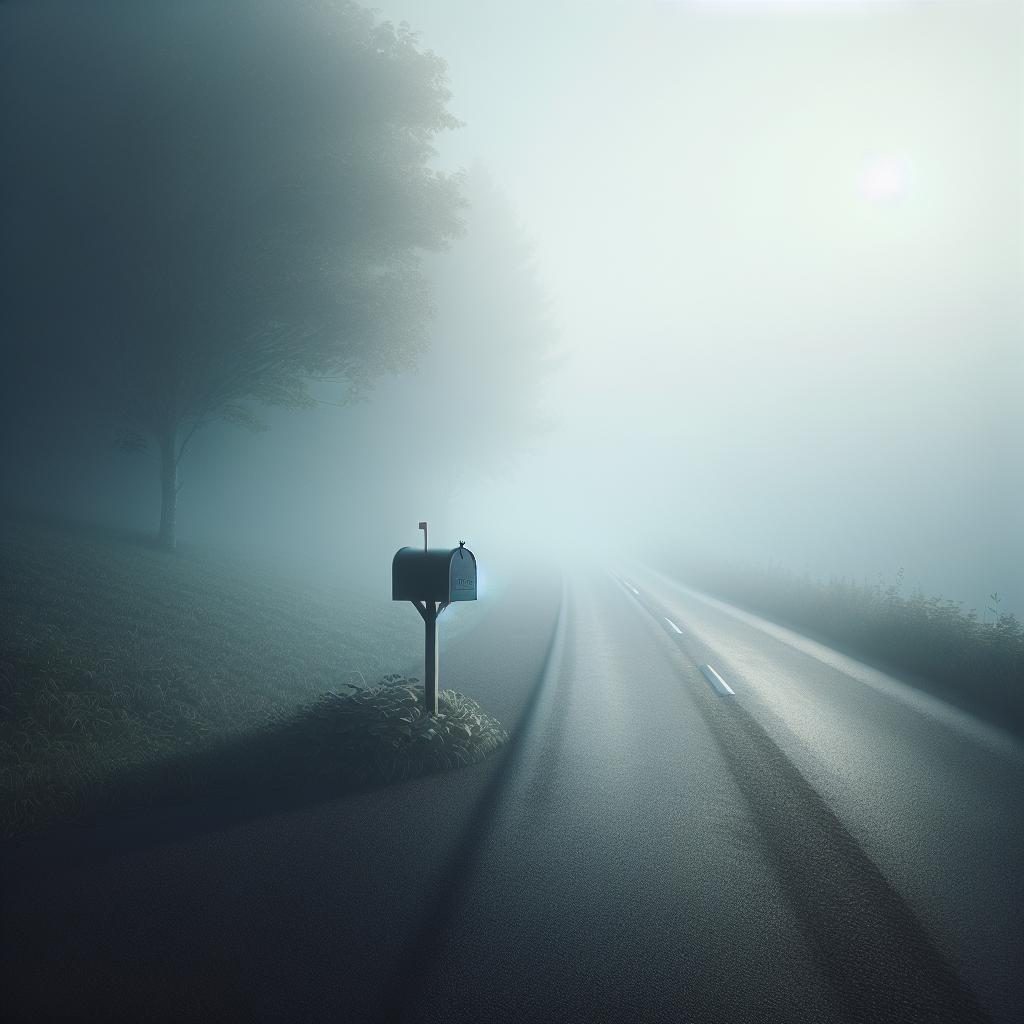 Mailbox near foggy road