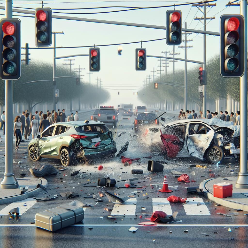 Intersection car crash aftermath