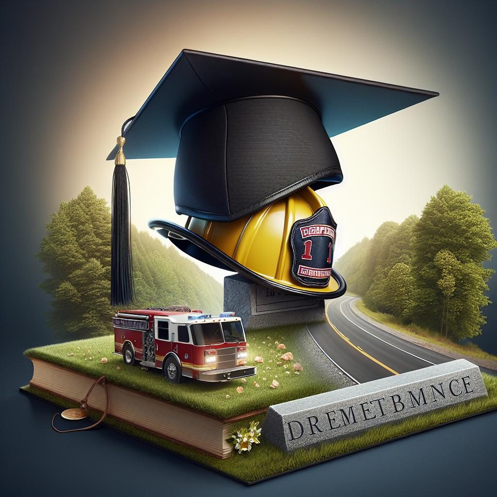 High school graduation cap, firefighter helmet, roadside memorial