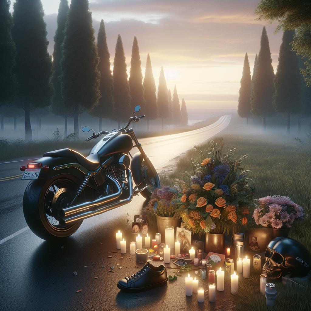 Motorcycle accident scene memorial