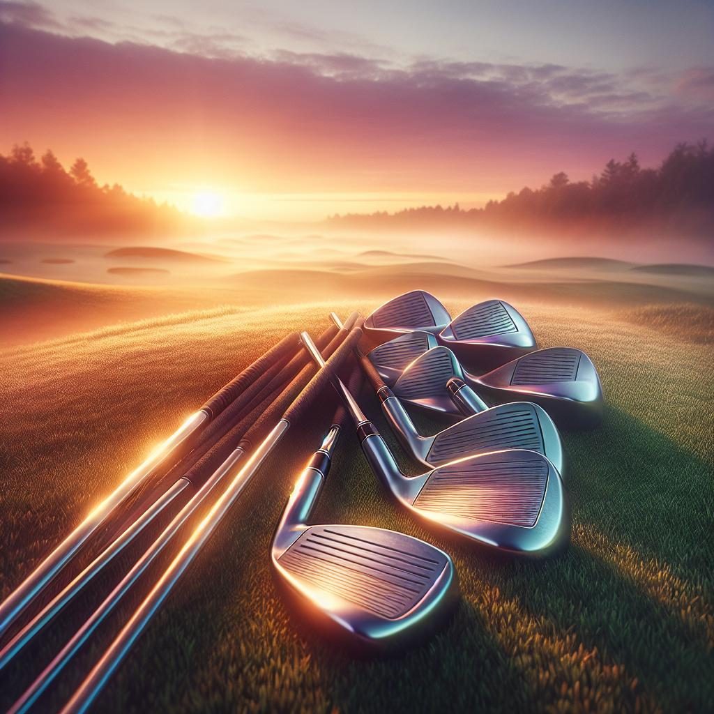 Golf clubs in sunrise