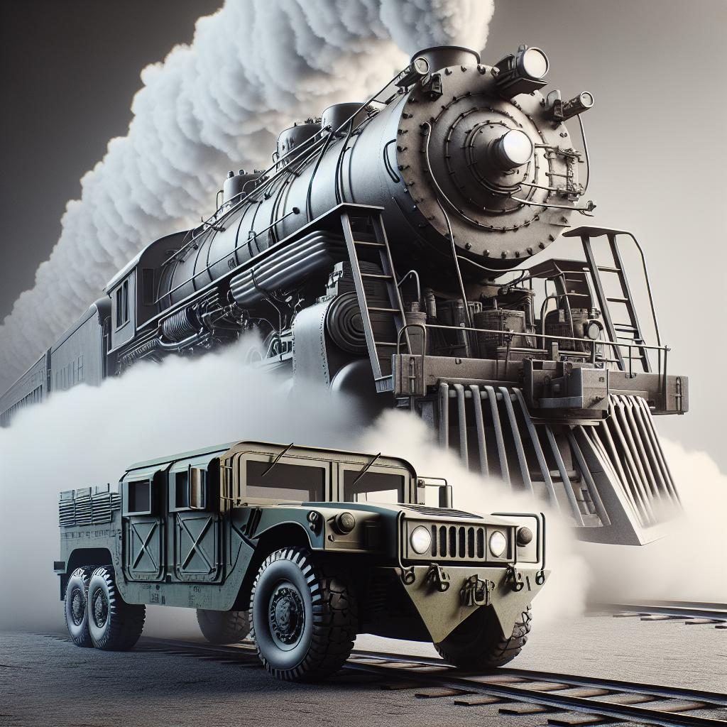 Train and military vehicle