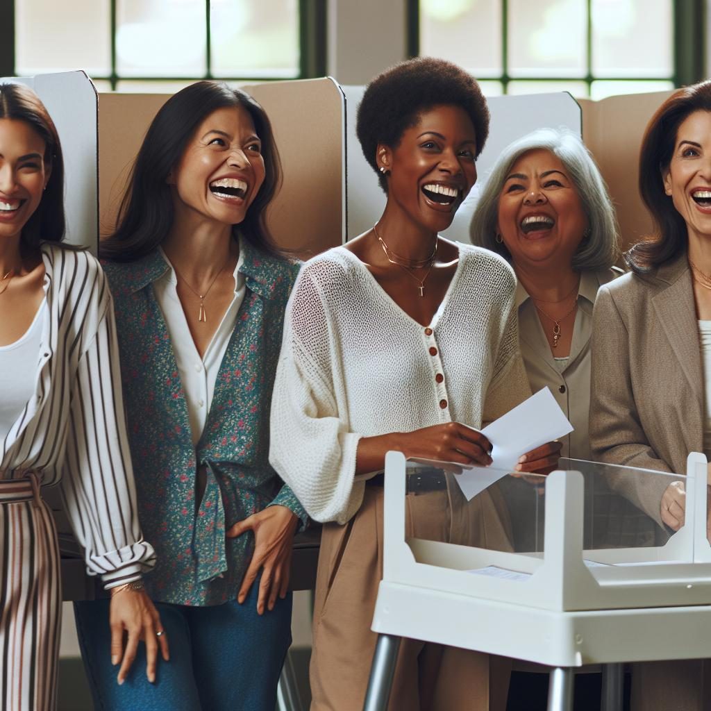 "Women voting together happily"