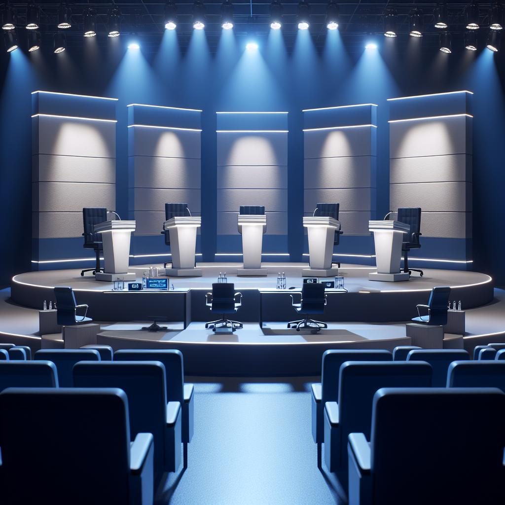 Political debate stage set.