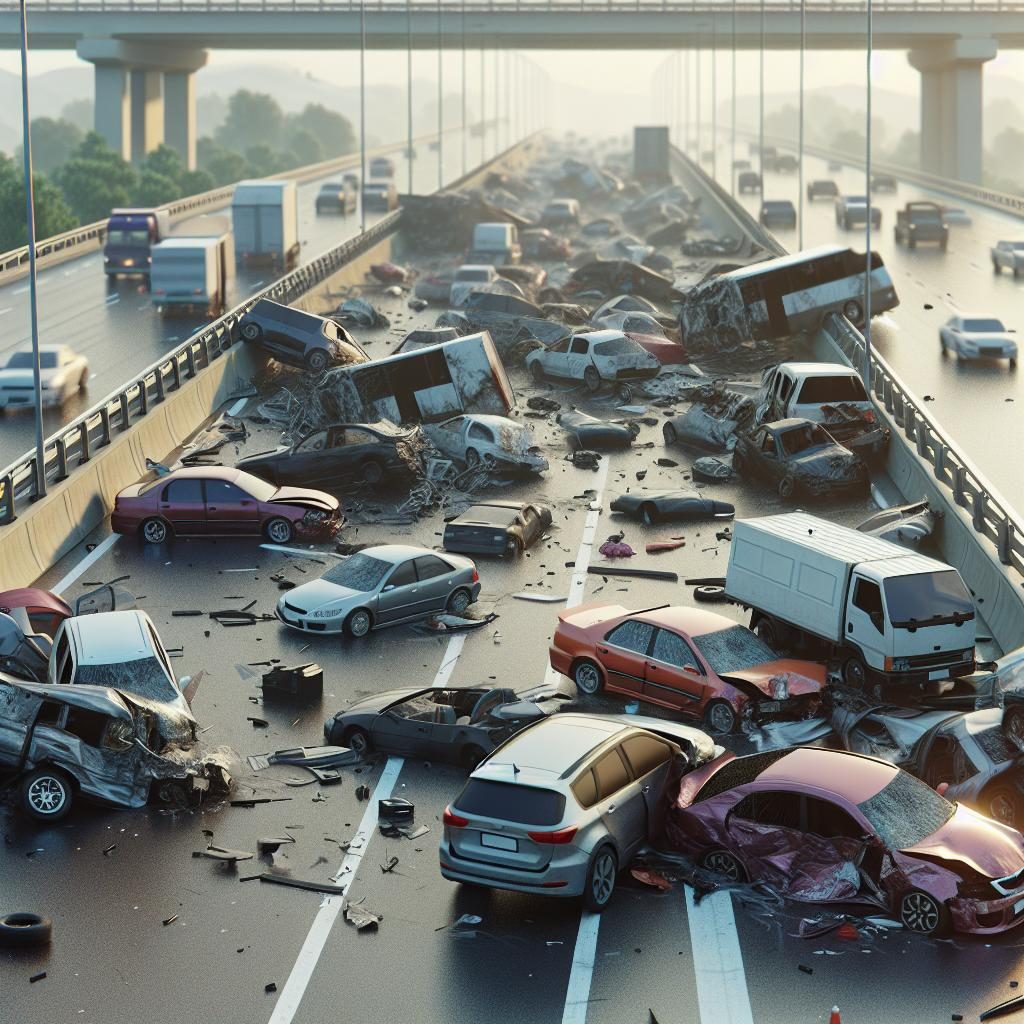 Crashed cars on highway