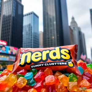 Chicago skyline with candy and social media elements