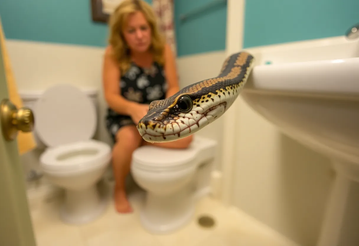 Surprised Woman Bathroom Python