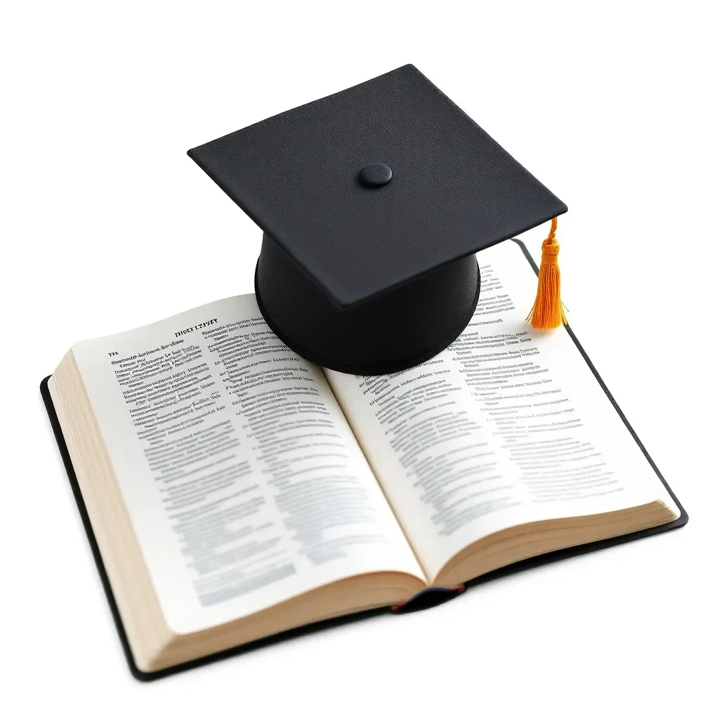 Open Bible with graduation cap on top, symbolizing support.