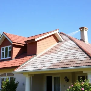 A pristine roof of a home after cleaning with blue sky.