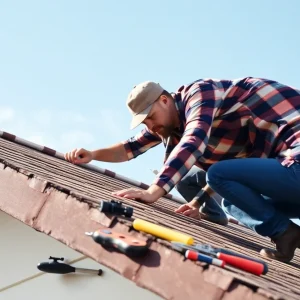 Homeowner inspecting roof for leaks