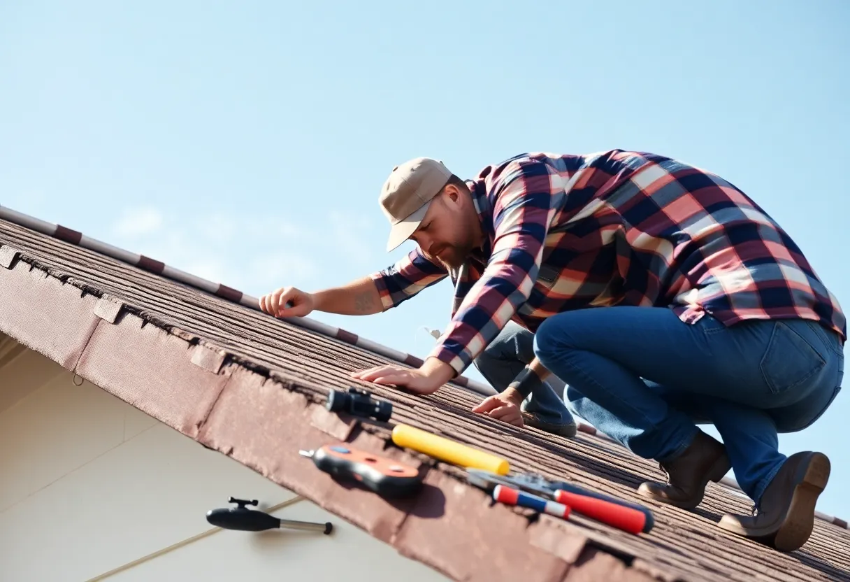 Homeowner inspecting roof for leaks