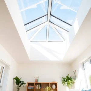 Bright room with a roof skylight installation