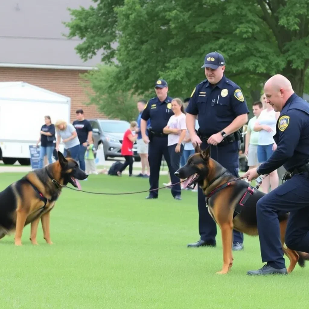 Police K-9s in training and community engagement event.