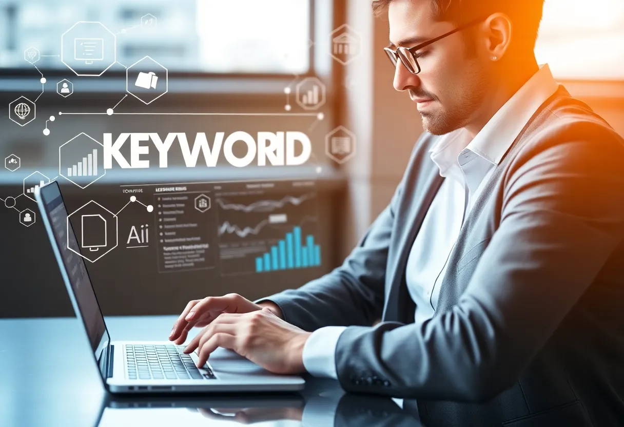 Professional using AI tools for keyword research