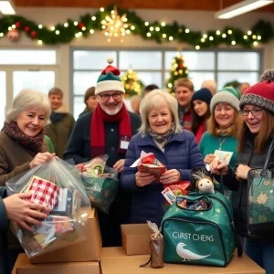 Volunteers packing food baskets for seniors in Columbia