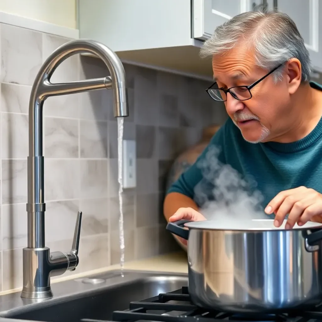 Resident boiling water during a boil water advisory in Columbia