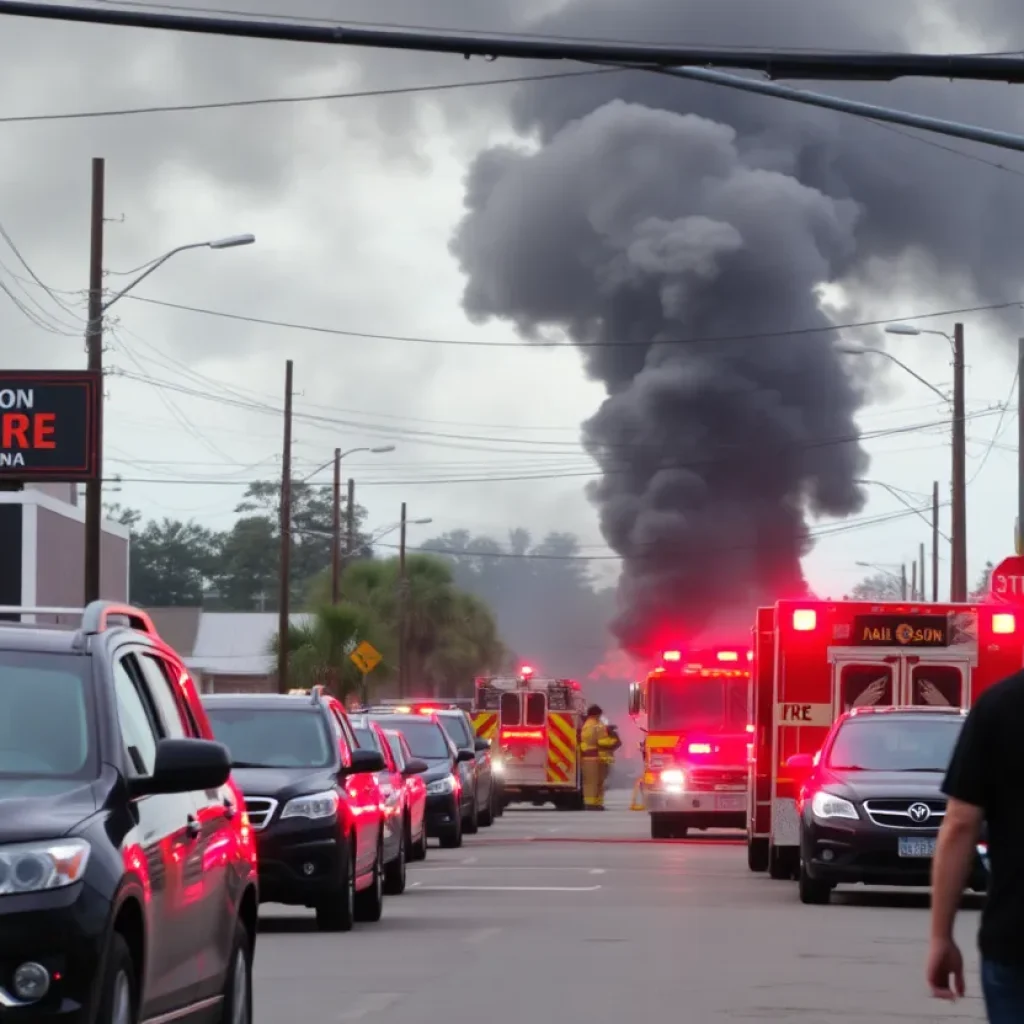 Firefighters tackling a blaze at a nail salon in Cayce, SC