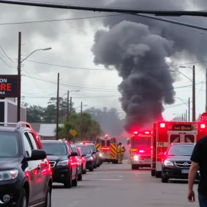 Firefighters tackling a blaze at a nail salon in Cayce, SC