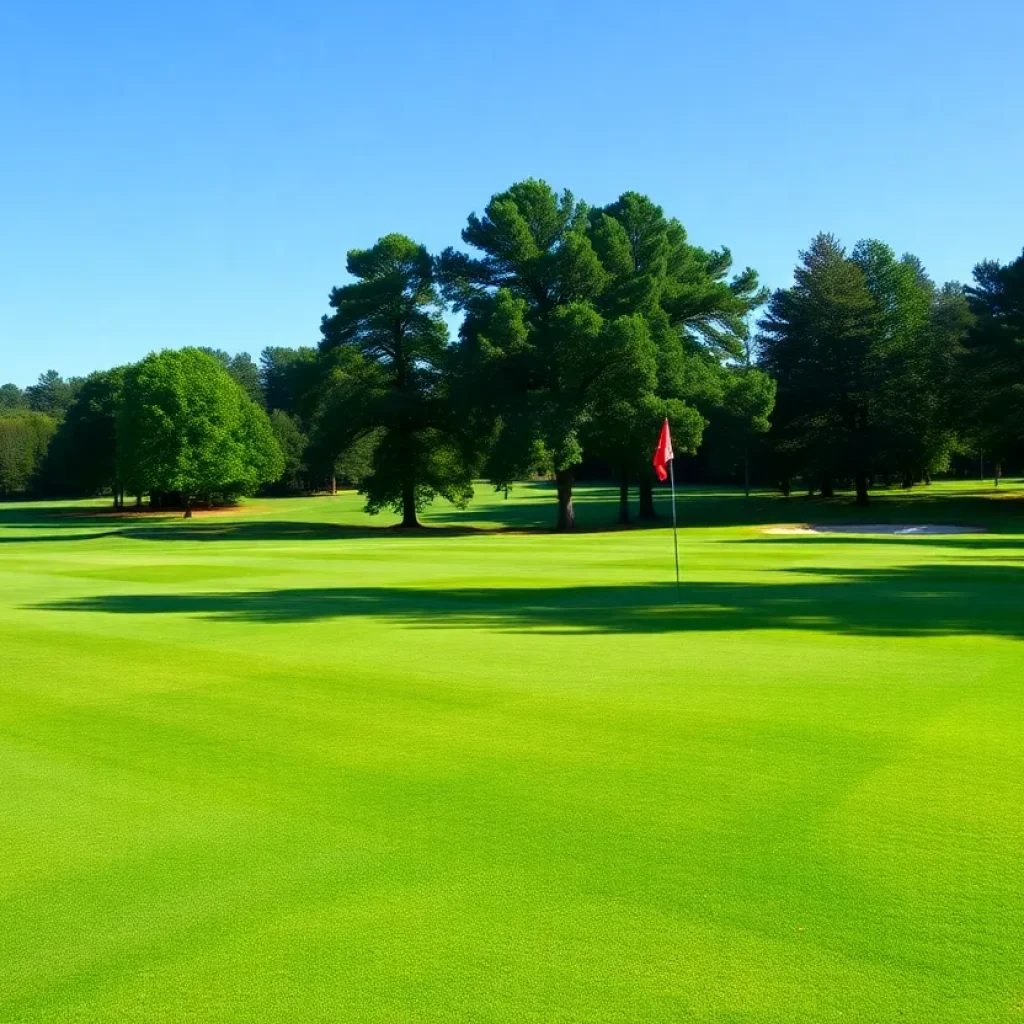 A beautiful golf course in Columbia, SC, with green fairways and trees.