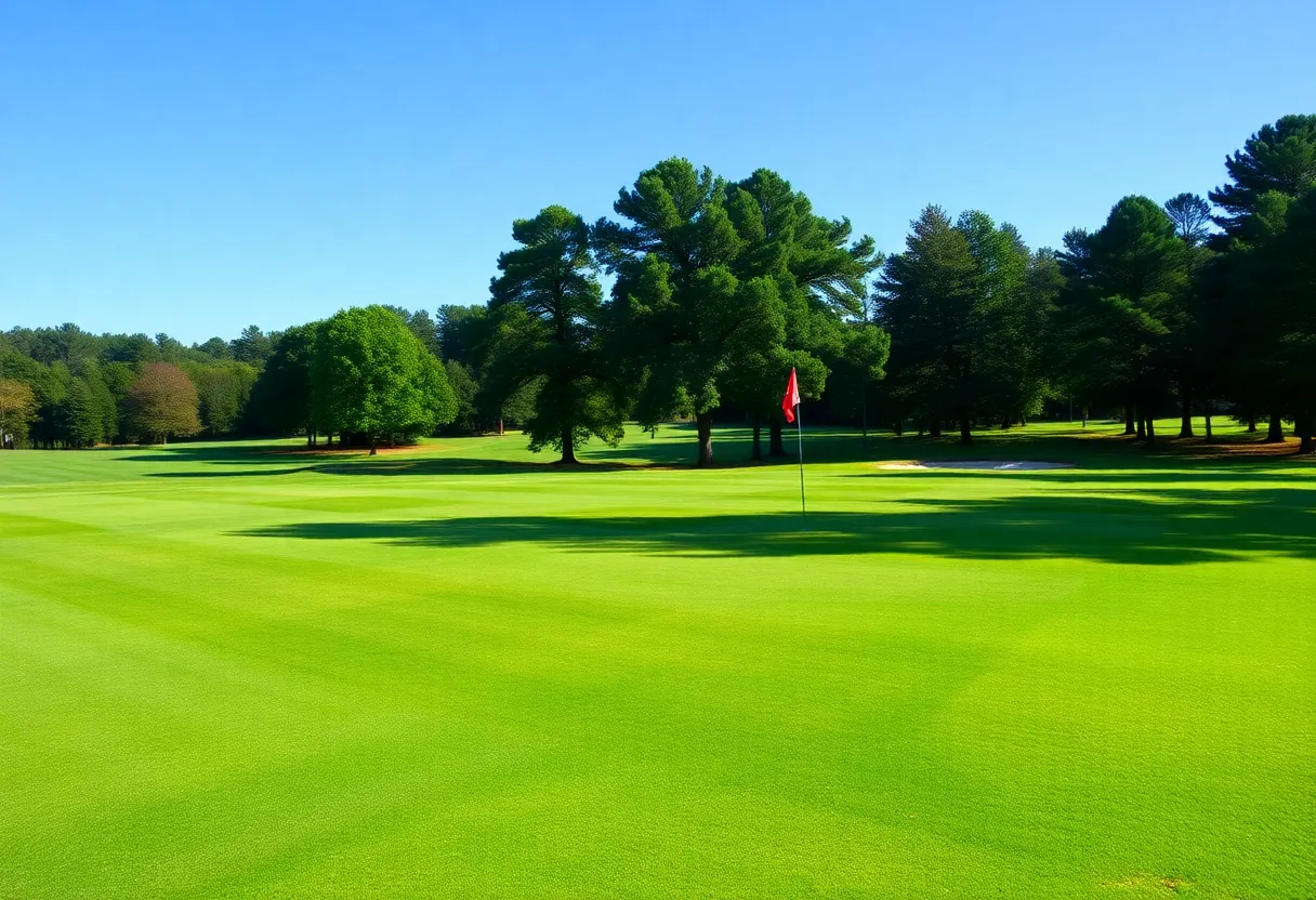 A beautiful golf course in Columbia, SC, with green fairways and trees.