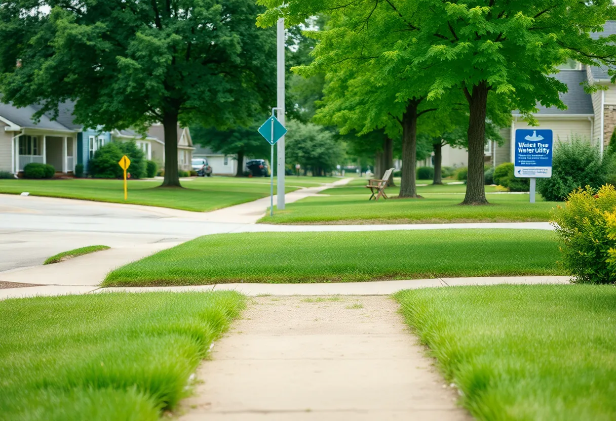 View of a neighborhood in Columbia, Missouri showcasing well-maintained lawns.