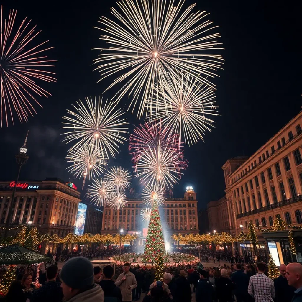 Fireworks display over Columbia South Carolina on New Year's Eve