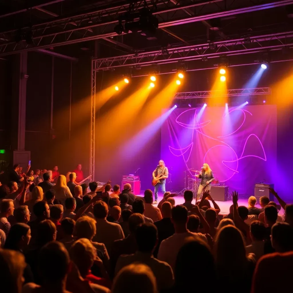 A vibrant concert scene in Columbia SC with an energetic audience.