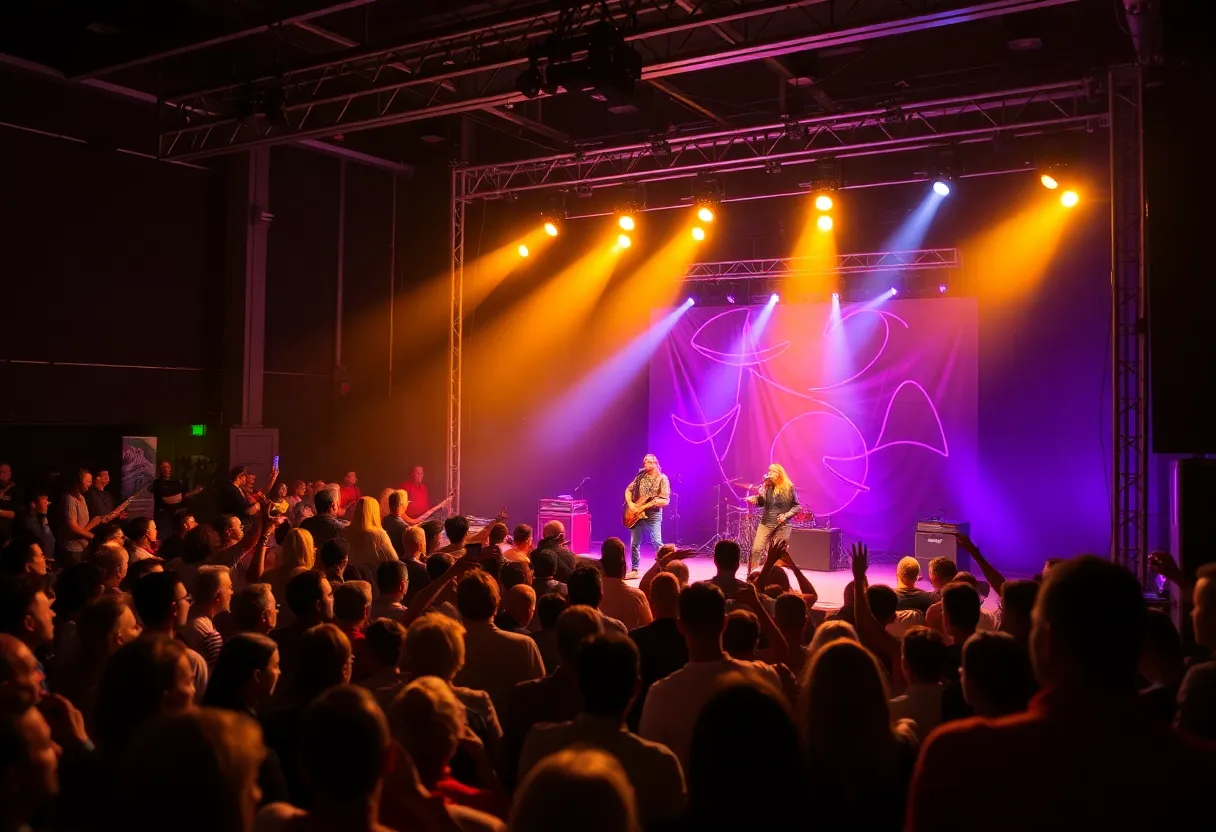 A vibrant concert scene in Columbia SC with an energetic audience.