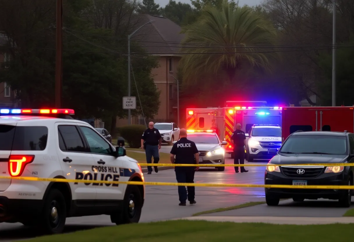 Police and emergency vehicles at the scene of a shooting in Columbia.